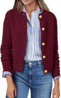 Cardigan Sweaters Button Down Crew Neck Open Front - Versatile Knit in