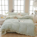 Ruffle Duvet Cover Set Queen - Romantic Purple Floral Bedding