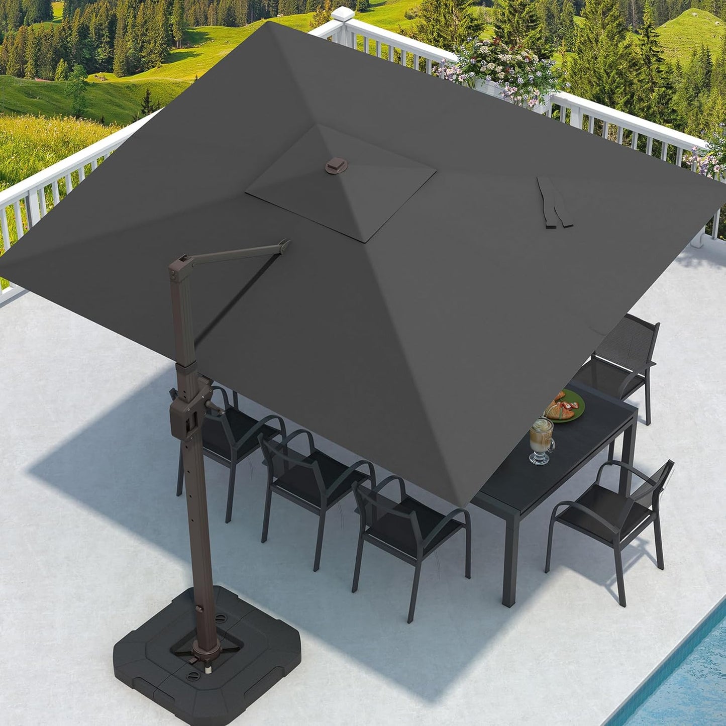 9ft X 12ft Cantilever Patio Umbrella with Base for Outdoor Use