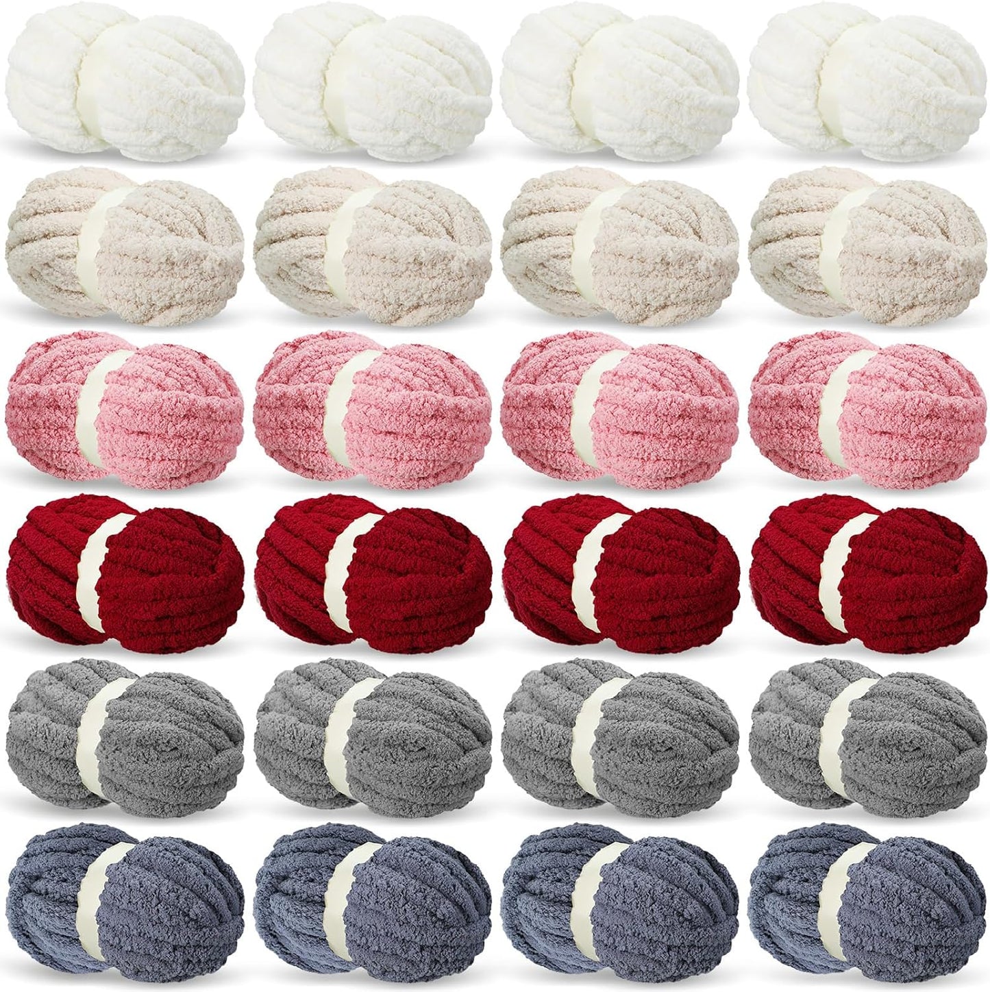Chunky Chenille Yarn for Crocheting Blanket - 24 Pack Fluffy