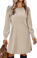 Women's Knit Puff Sleeve Tunic Dress - Soft Stretch Sweater Dress