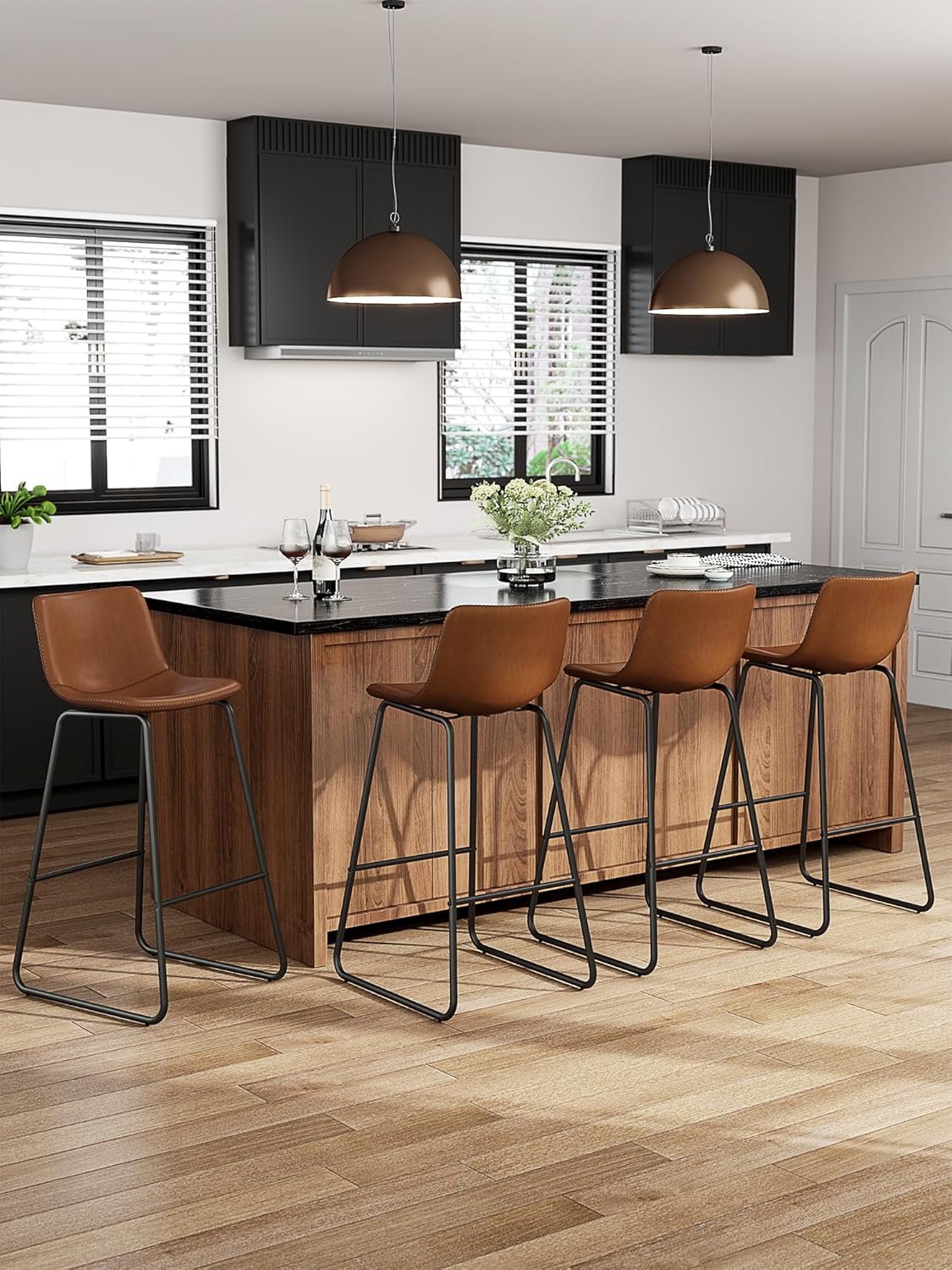 Bar Stools Set of 4, 30 Inches Modern Faux Leather Stools