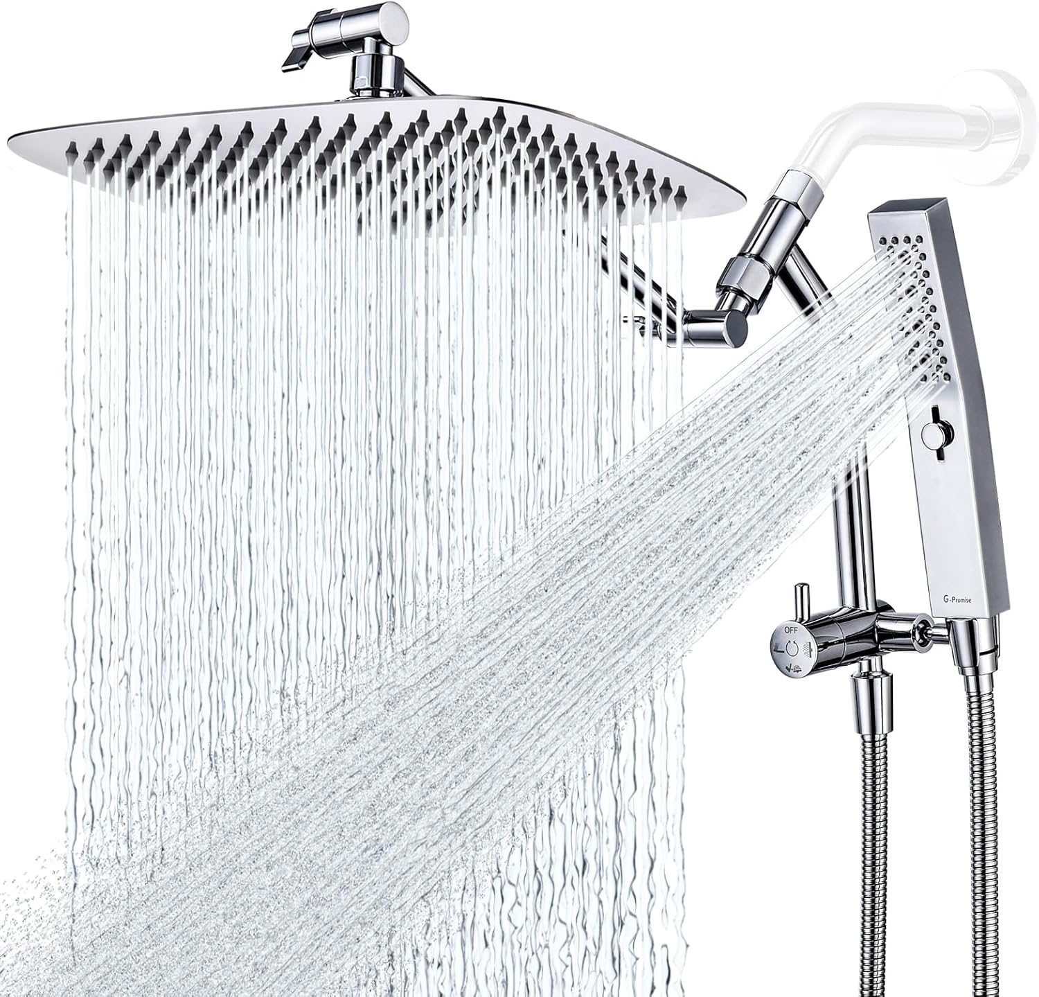 G-Promise All Metal 12 Inch Shower Head with Massage Mode