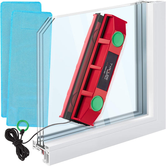Tyroler Magnetic Window Cleaner for Double-Glazed Windows | Glides on 0.8-1.1 Glass | Anti-Fall Rope | Double-Sided Cleaning