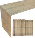 Natural Bamboo Placemat Set with 12x72 in Table Runner - Heat