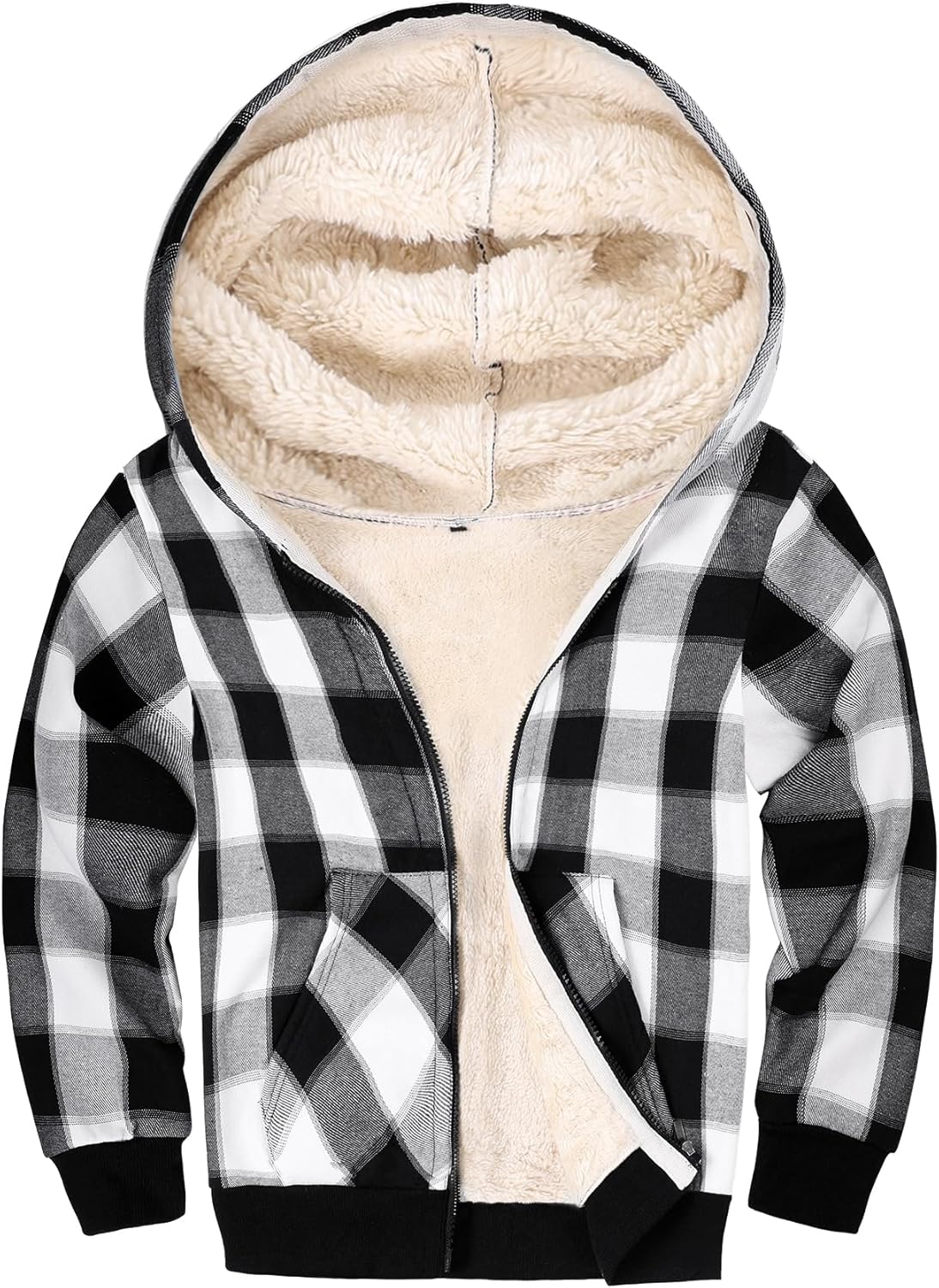 Gihuo Unisex Winter Warm Sherpa Lined Zip Up Hoodie Jacket