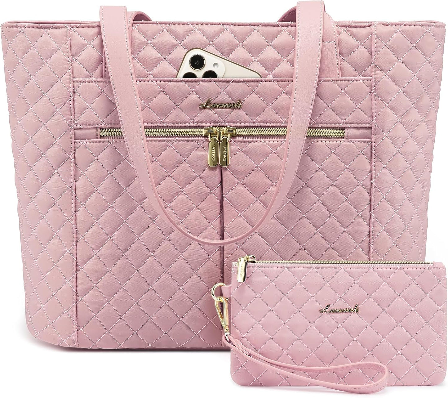 LOVEVOOK 17 inch Laptop Bag for Women - Stylish Quilted Tote