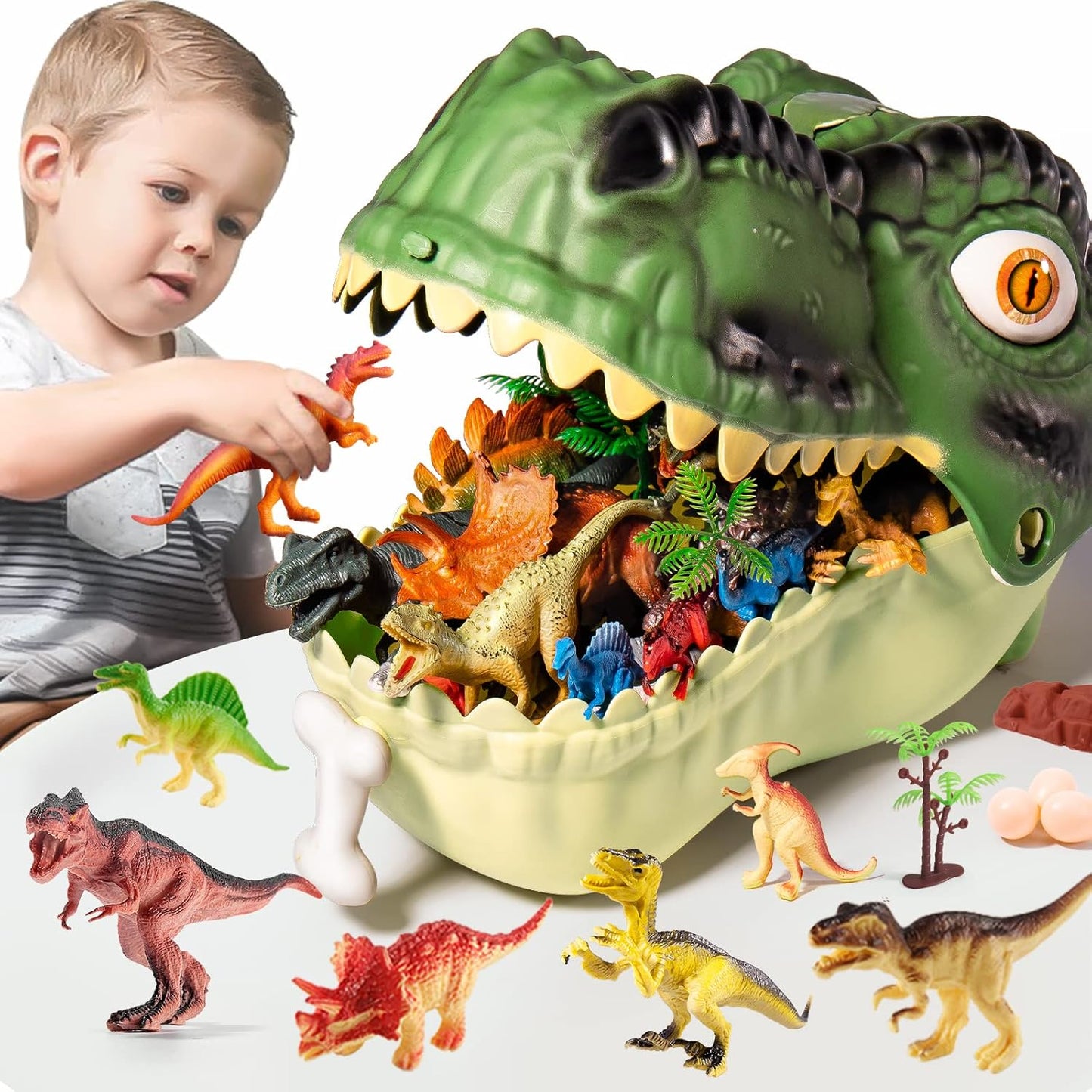 Realistic 45PCS Dinosaur Figure Playset for Kids 3-5, Build Dino World, Educational Toys
