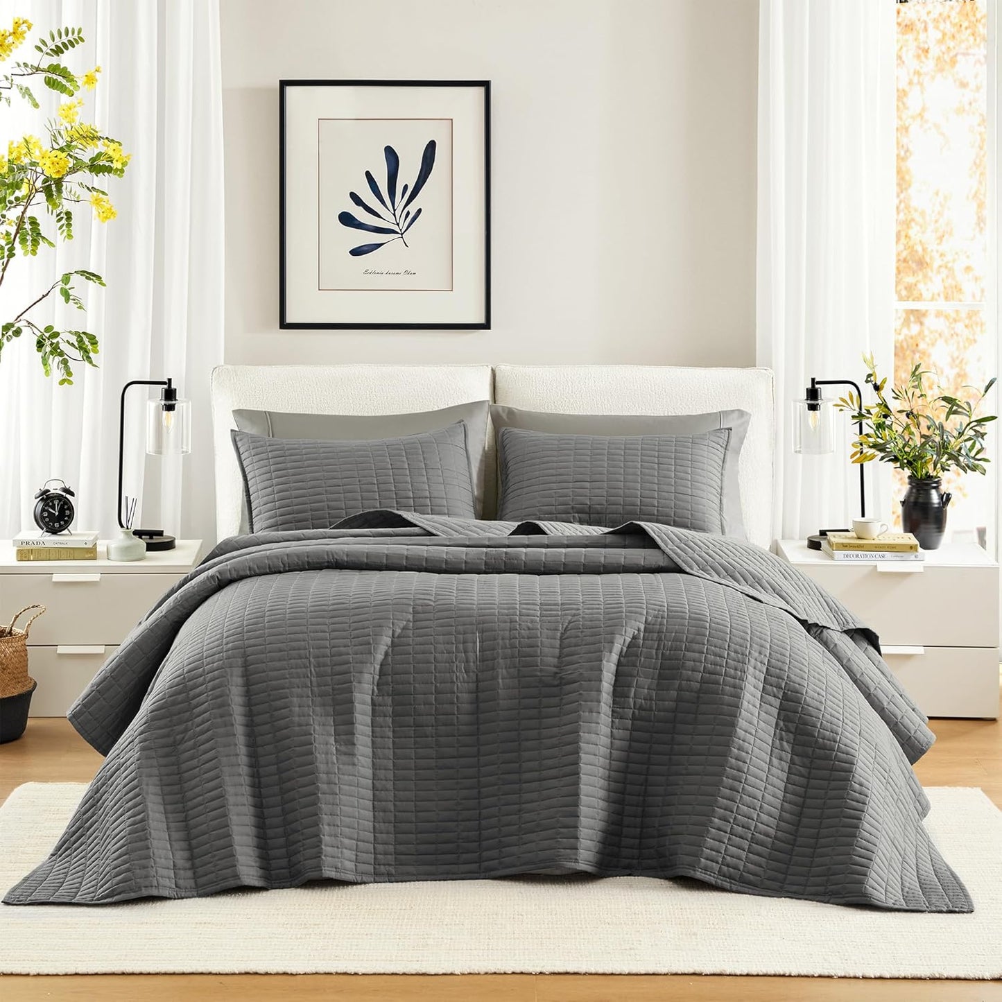 Comfort Spaces Charcoal Oversized Queen Quilt Set for All Seasons