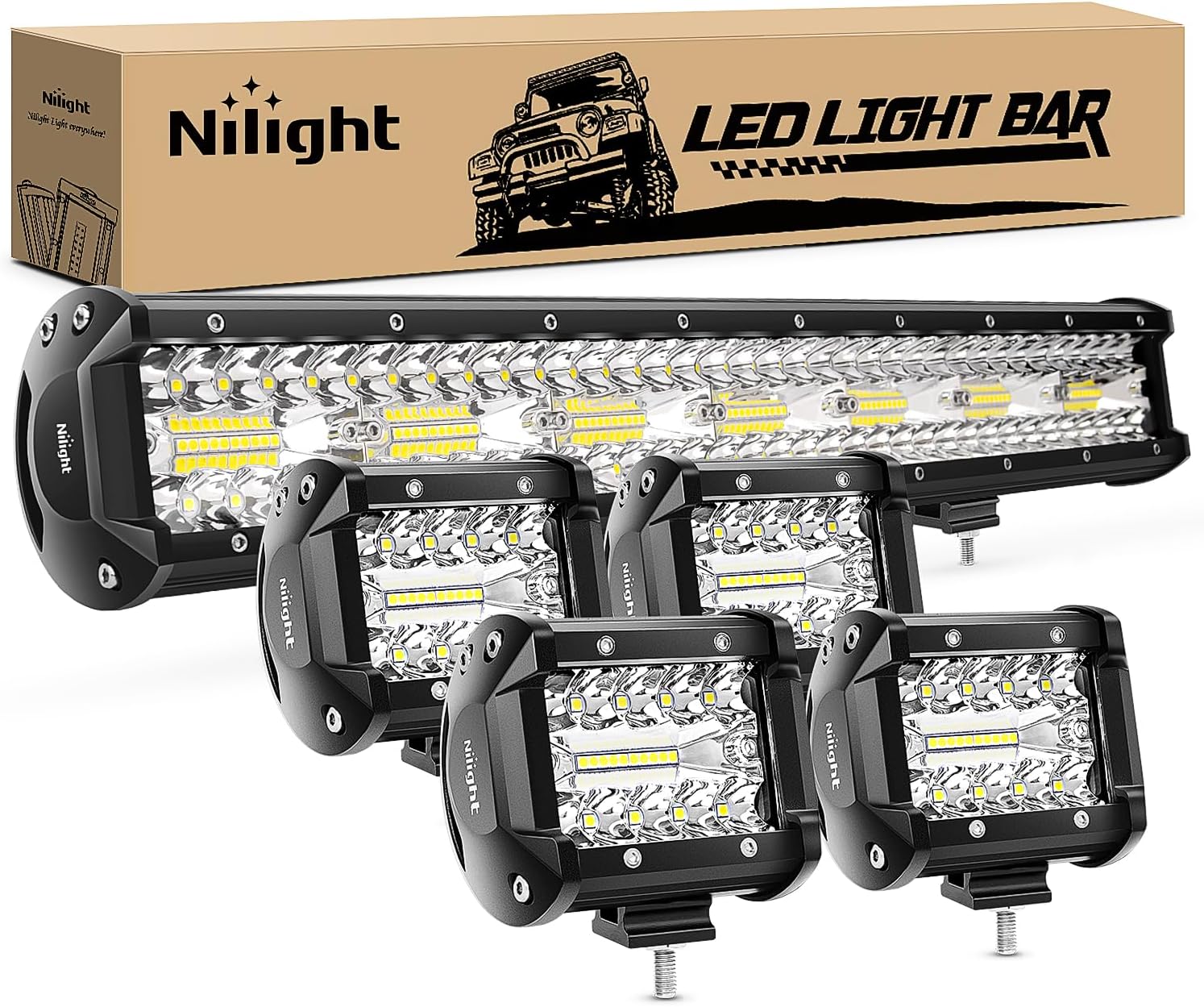 Nilight 20 Inch 420W LED Light Bar with 4PCS 60W Pods