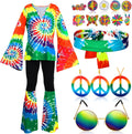17Pcs 60s 70s Hippie Costume Set for Women with Accessories