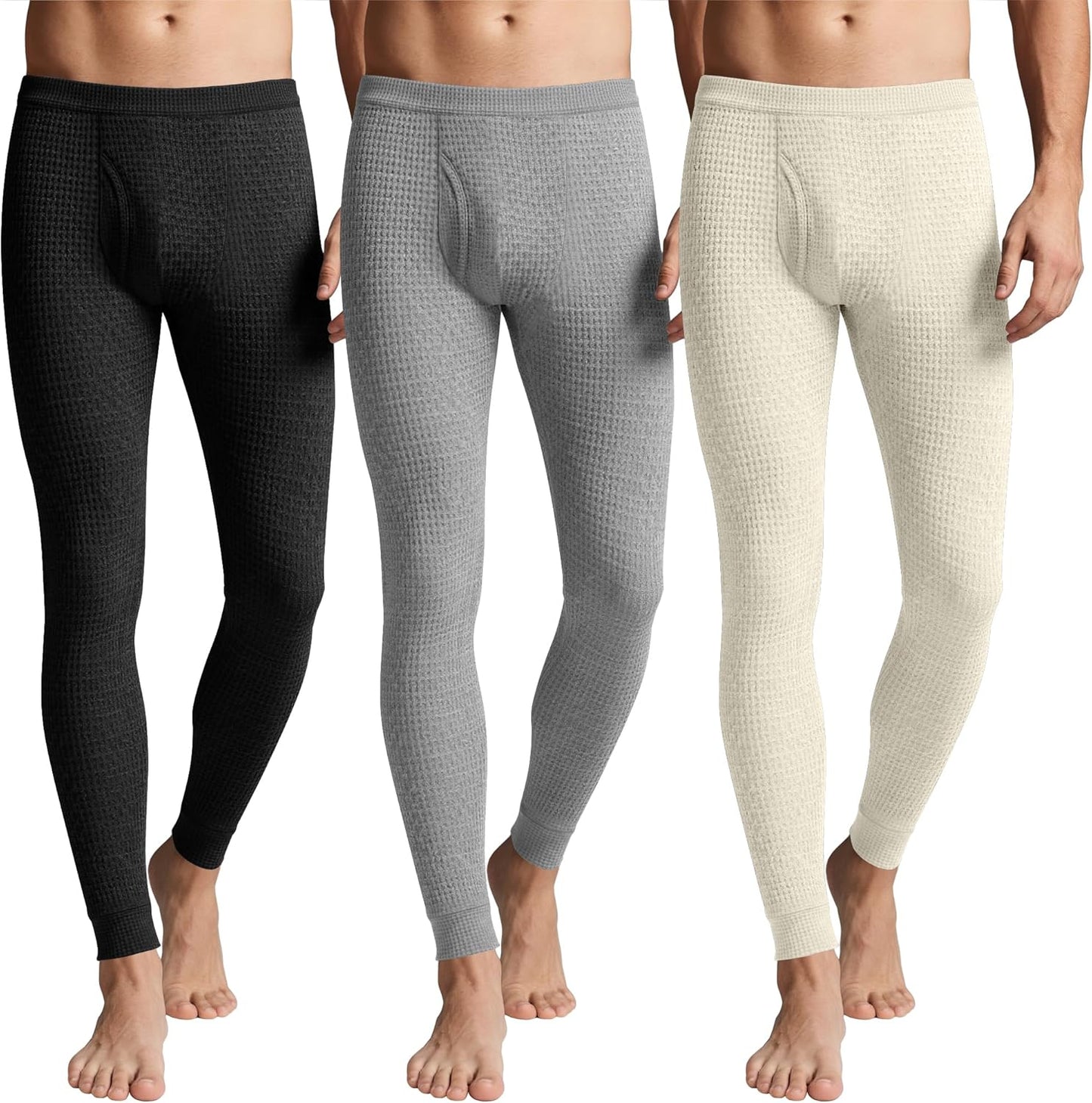 Men's Waffle Thermal Bottoms 3 Pack for Cold Weather Comfort