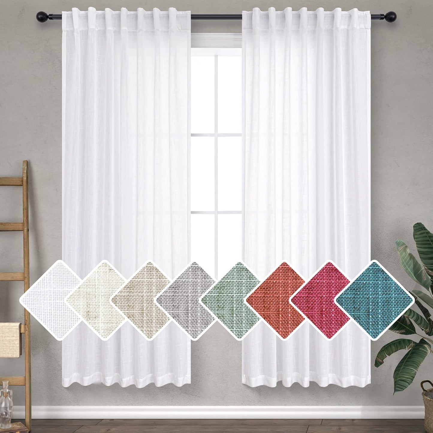 White Linen Curtains 68 Inches Long for Modern Farmhouse Decor