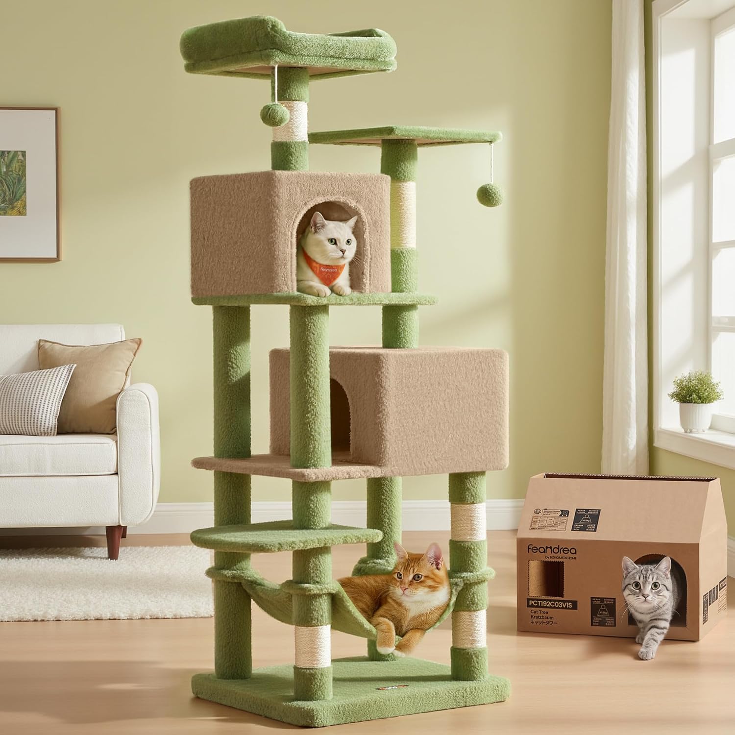 Feandrea 61-Inch Cat Tree with Multi-Level Cat Playground