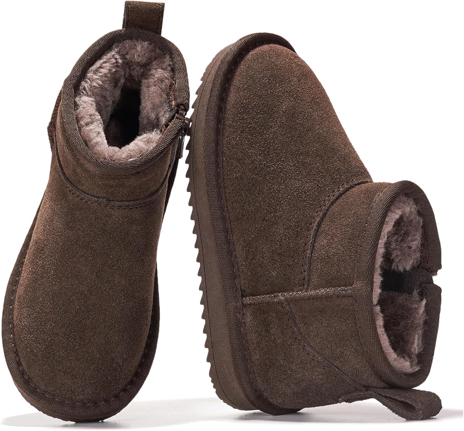 Genuine Leather Girls Boots with Cozy Fur and Memory Foam