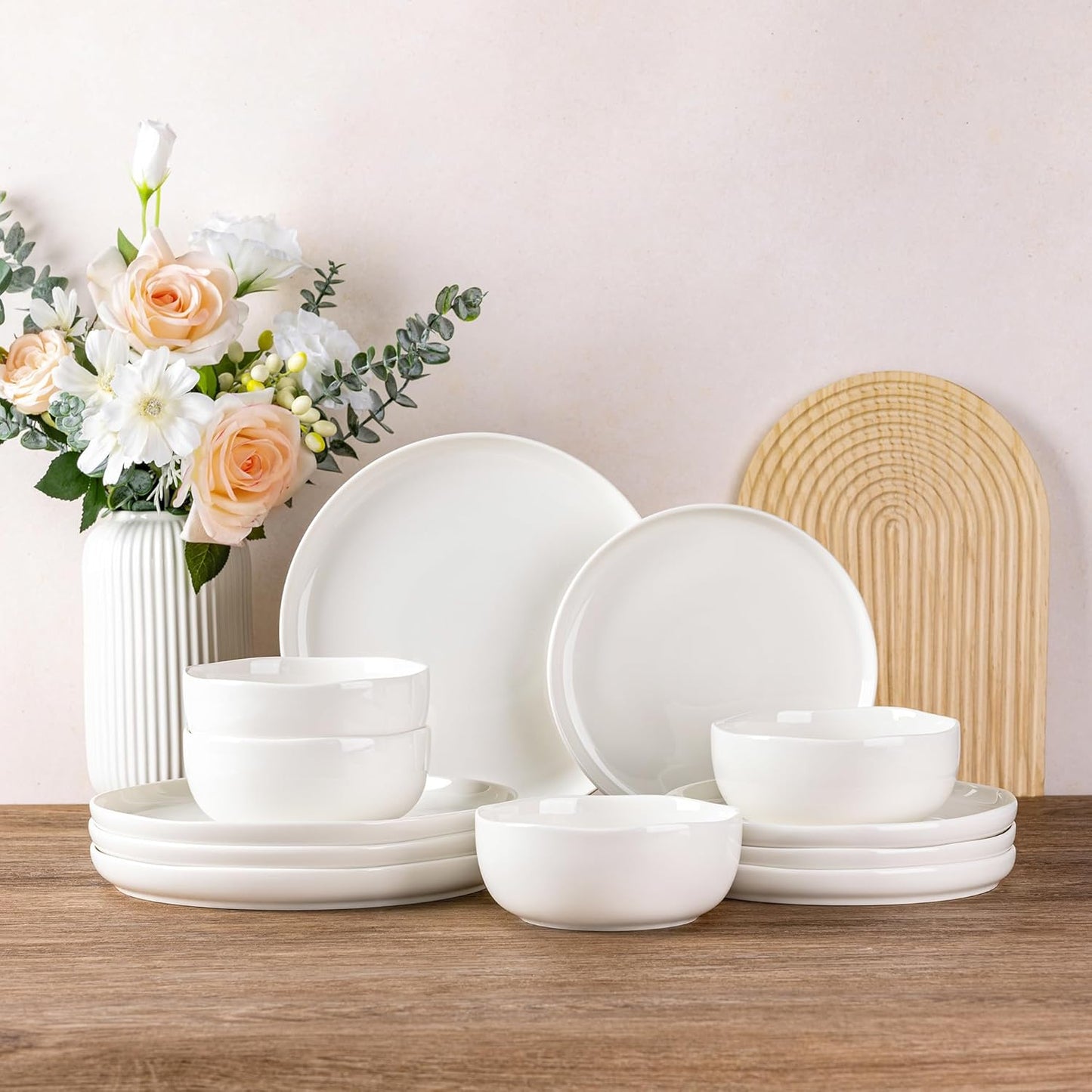 Ceramic Dinnerware Sets for 4 - Handcrafted Wavy Rim Plates