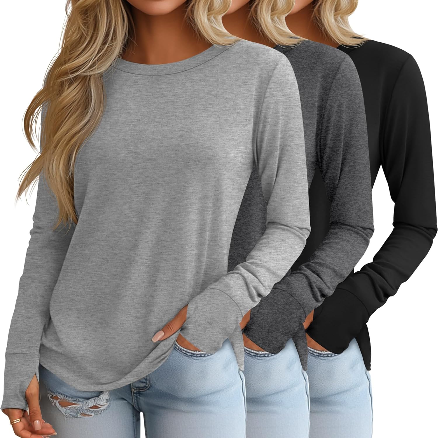 Huukeay Women's Long Sleeve Shirts with Thumb Holes - Trendy Tops
