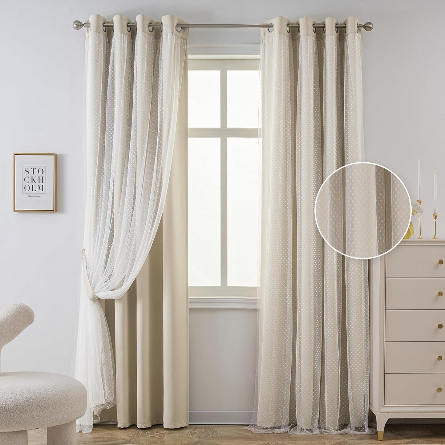 Beige 70% Blackout Curtains for Girls Bedroom & Living Room