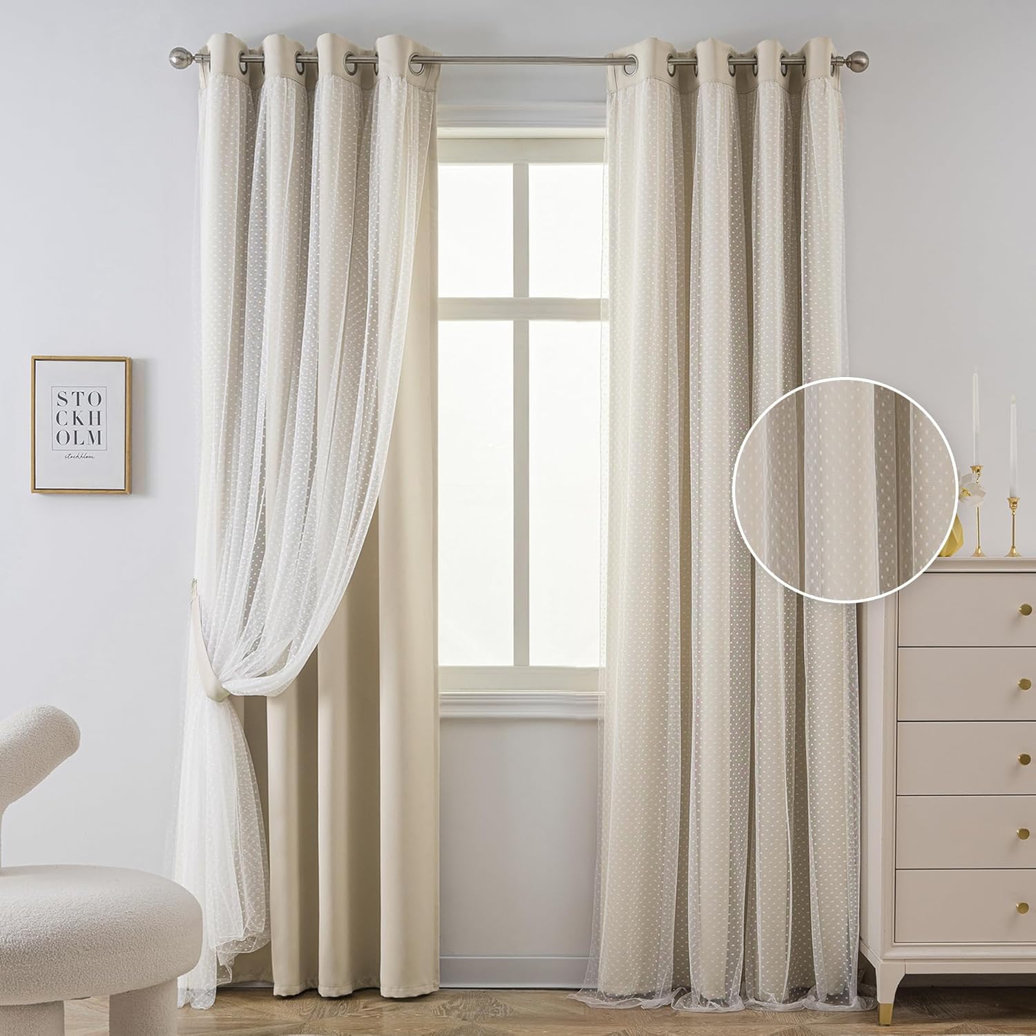 Beige 70% Blackout Curtains for Girls Bedroom & Living Room
