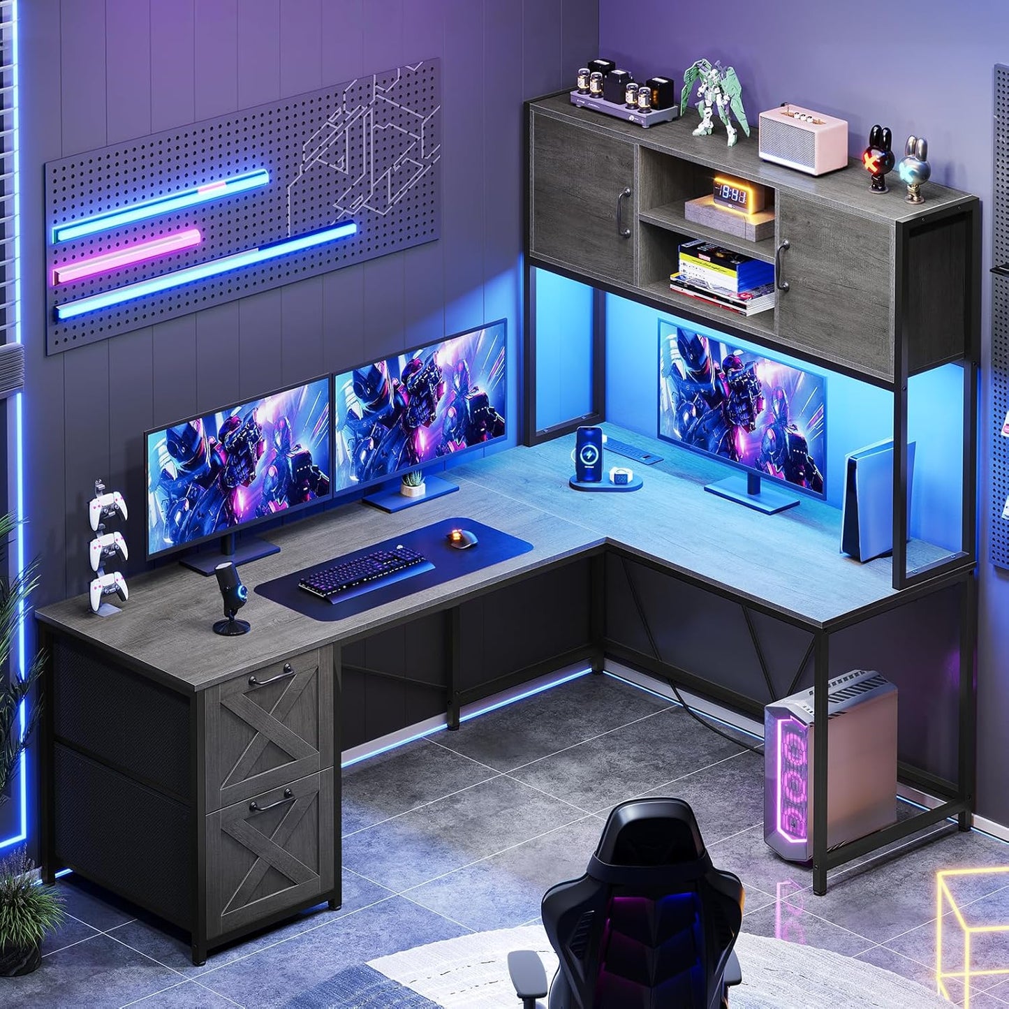 SEDETA Gaming Desk with Power Outlet & LED Lights