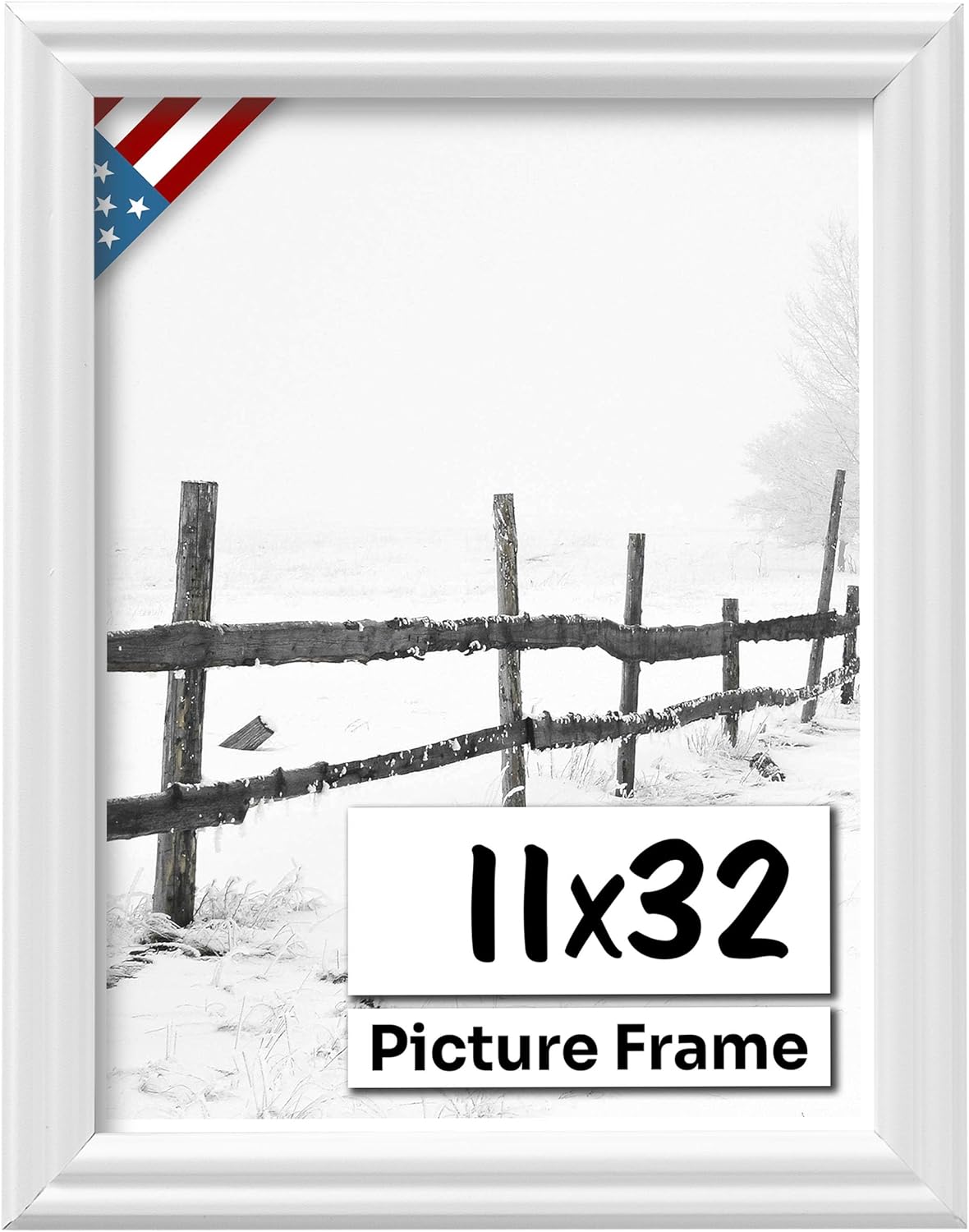 White 11x32 Picture Frame with UV-Blocking Plexiglass for Art
