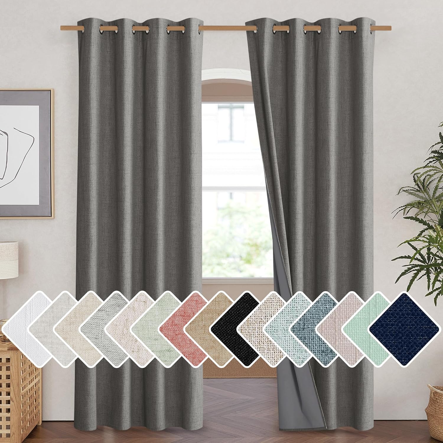 NICETOWN Grizzle Gray Vintage Linen Blackout Curtains for Home