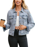 Trendy Long Sleeve Denim Jacket for Women with Pockets