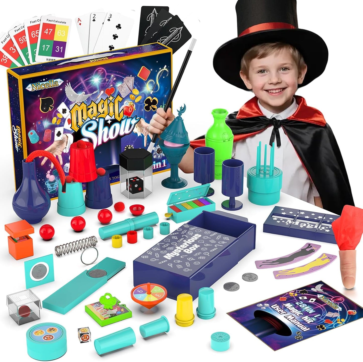 Magic Kit with 208+ Tricks for Kids Age 6-12 - Perfect Gift