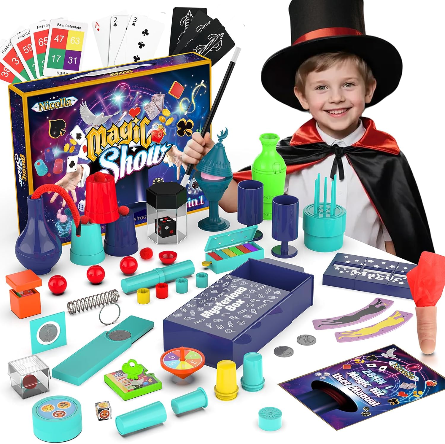Magic Kit with 208+ Tricks for Kids Age 6-12 - Perfect Gift