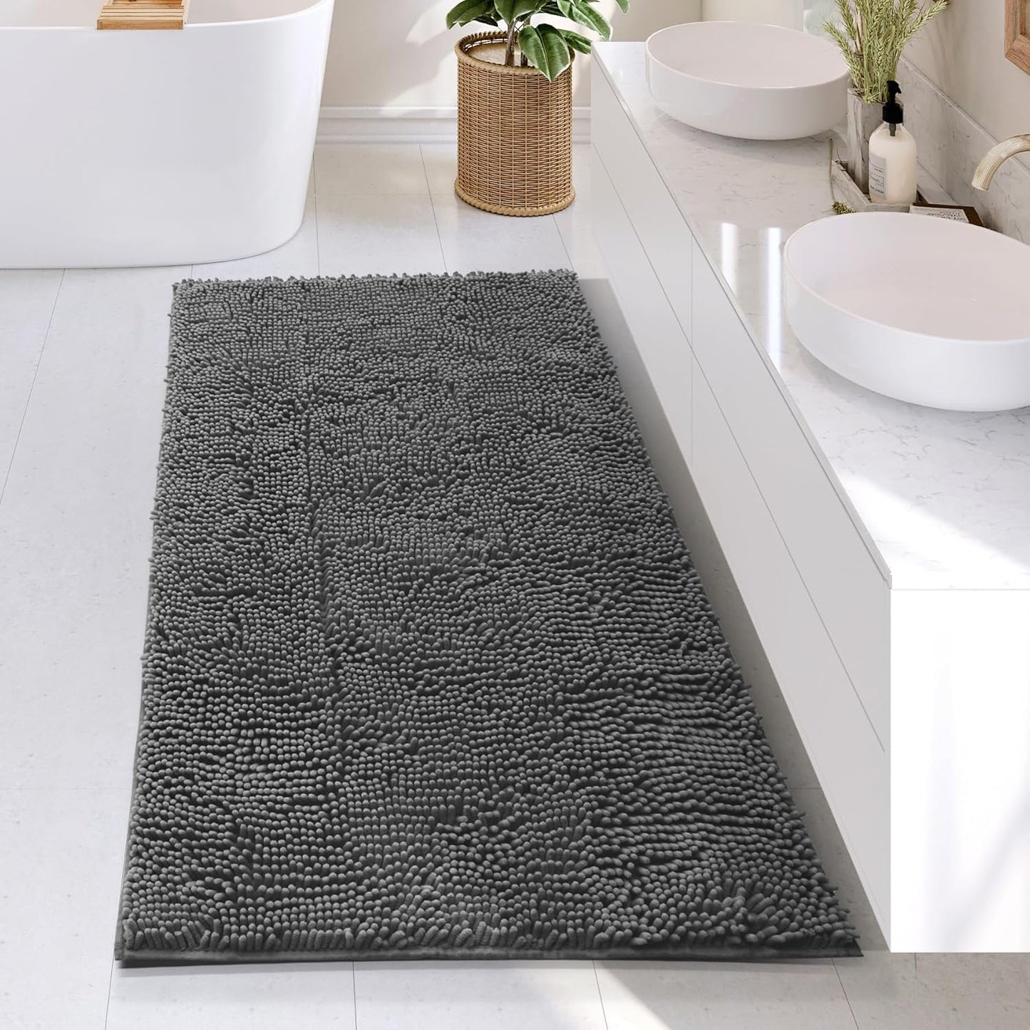 Chenille Bath Mat - Large Non-Slip Bathroom Rug for Comfort