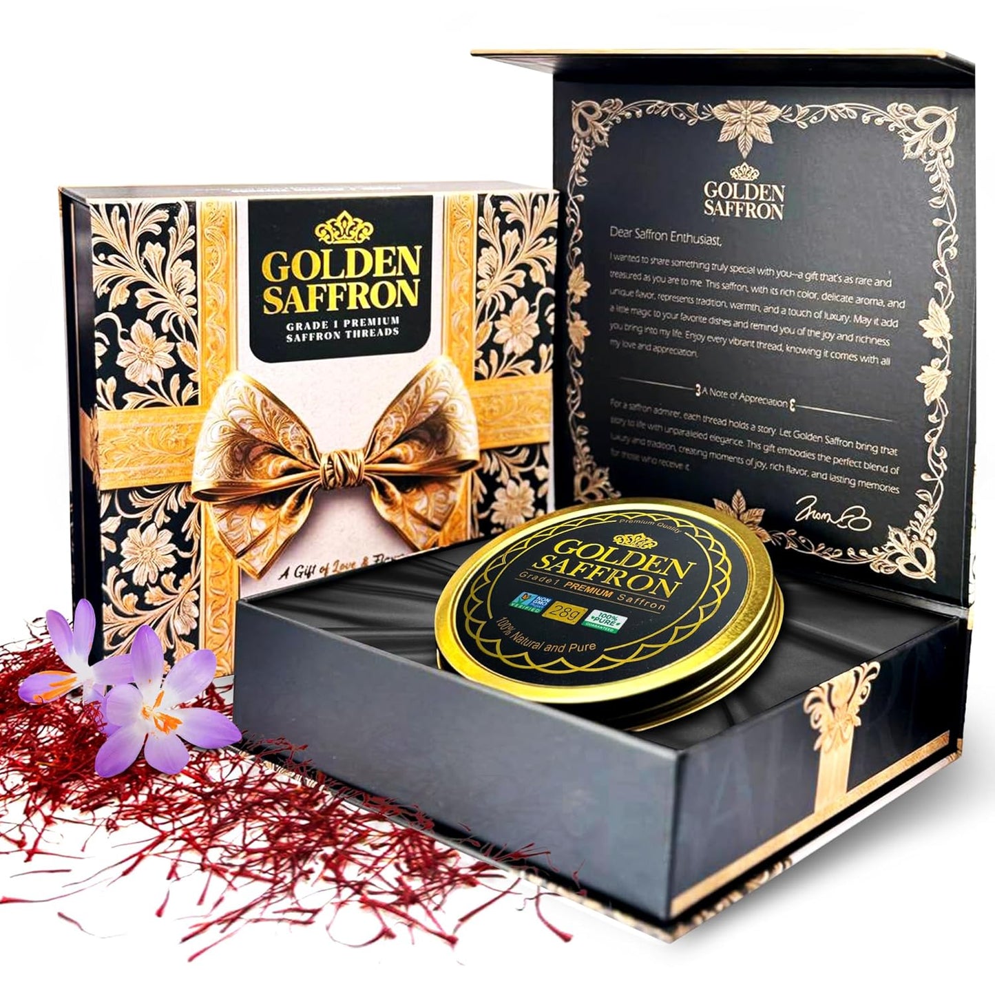 Golden Saffron Luxtury Gift Box with Premium All Red Threads