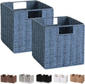 Vagusicc Wicker Storage Basket Set of 2 - Foldable Blue Cube