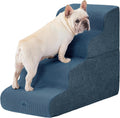 Navy Blue Curved Dog Stairs Ramp for High Beds - 4-Step Non-Slip