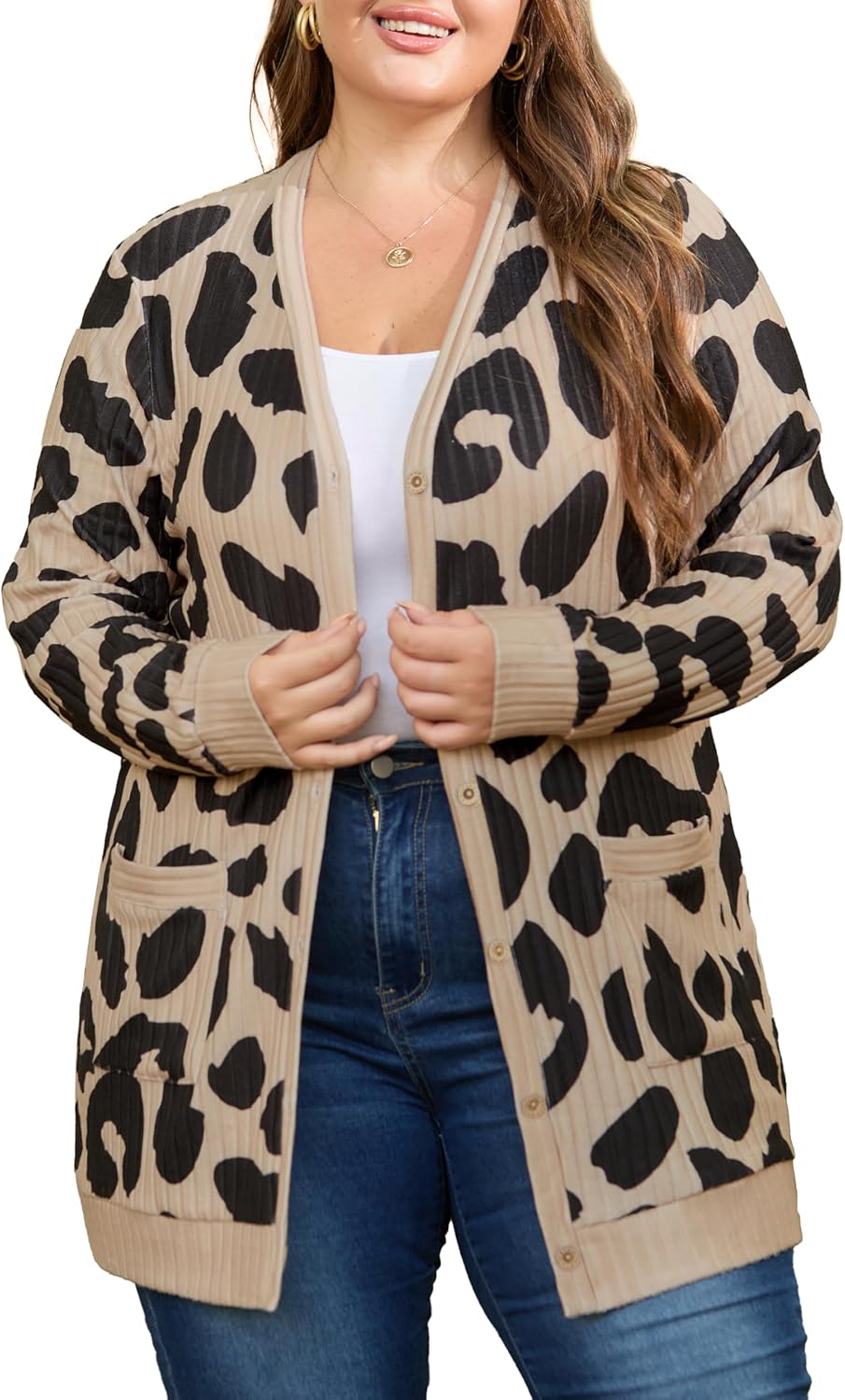 OLRIK Women Plus Size Cardigan Open Front Sweater Jacket
