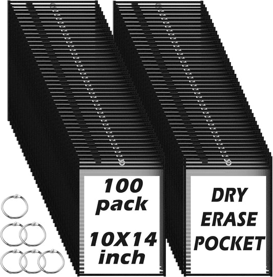 100 Packs Dry-Erase Pockets Bulk Reusable Sleeves for Classroom