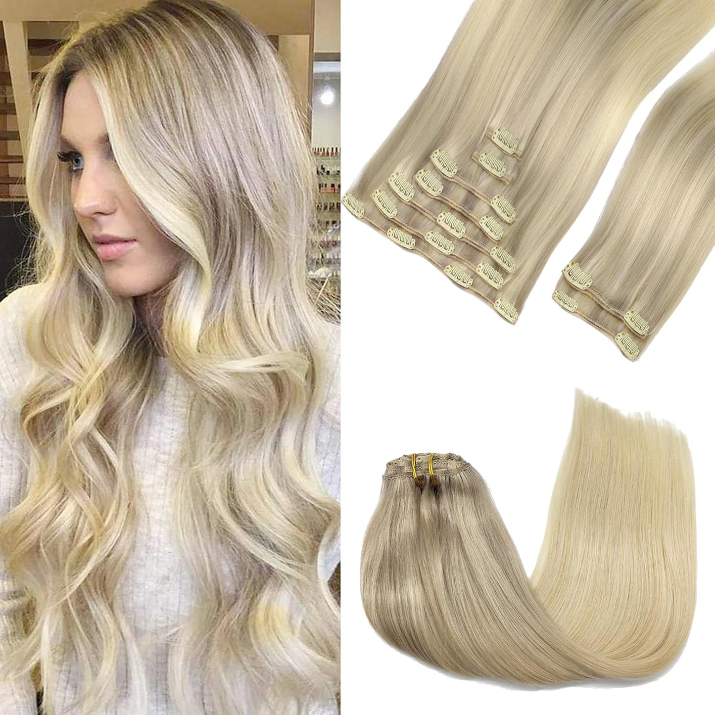 GOO GOO Clip in Hair Extensions - Luxurious 18in Real Hair