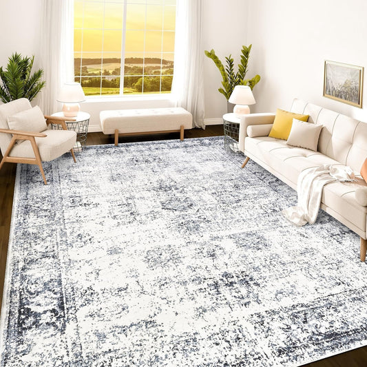 Istana 9x12 Navy Living Room Rug - Foldable & Stain Resistant
