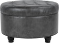 Button Tufted Faux Leather Round Storage Ottoman - Stylish Storage