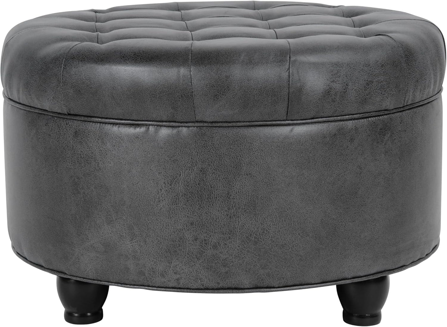 Stylish Button Tufted Faux Leather Round Storage Ottoman