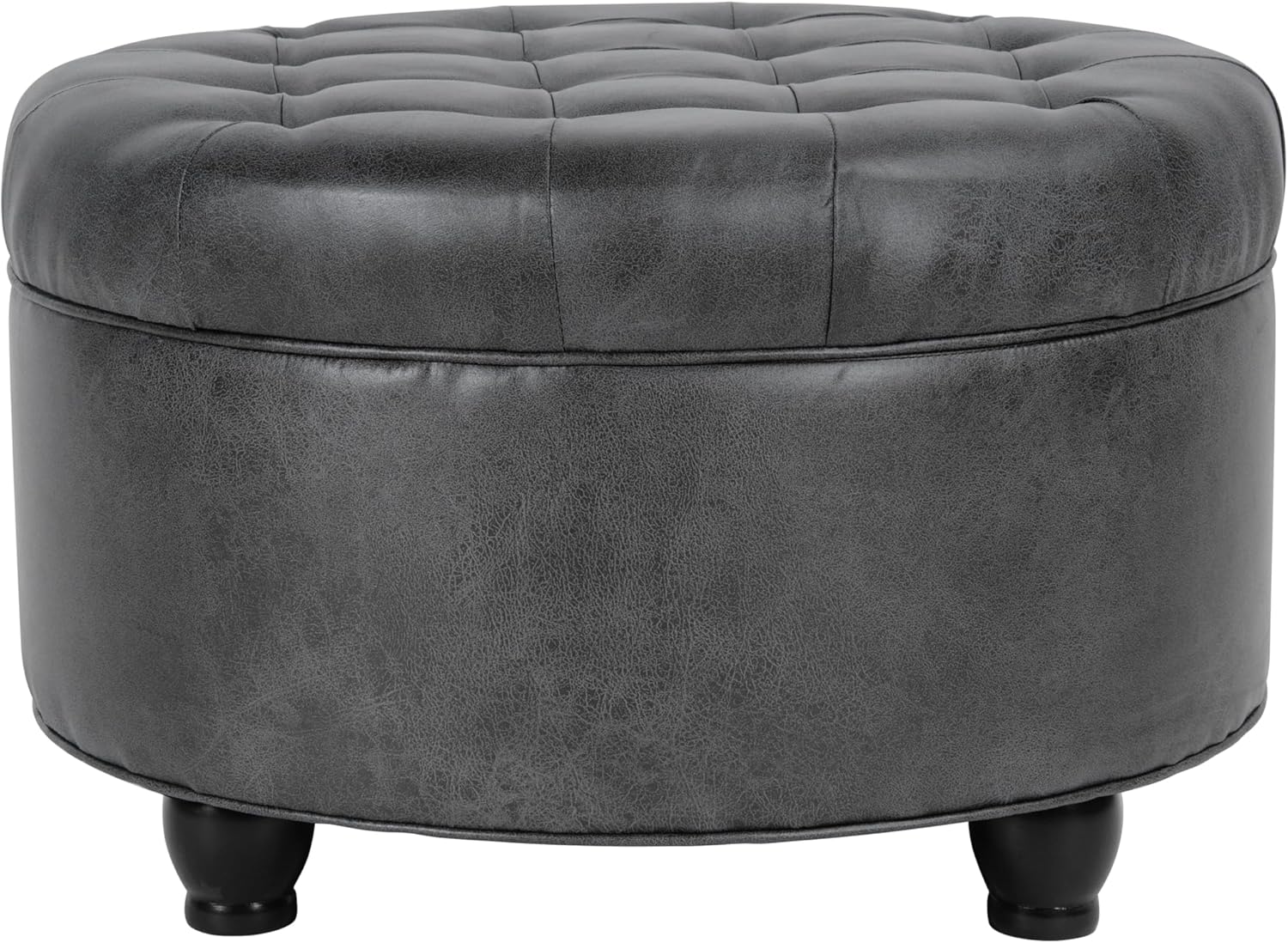 Stylish Button Tufted Faux Leather Round Storage Ottoman