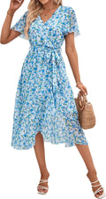 Women's Summer Floral Boho Maxi Dress - Flowy Ruffle Wrap PRETTYGARDEN