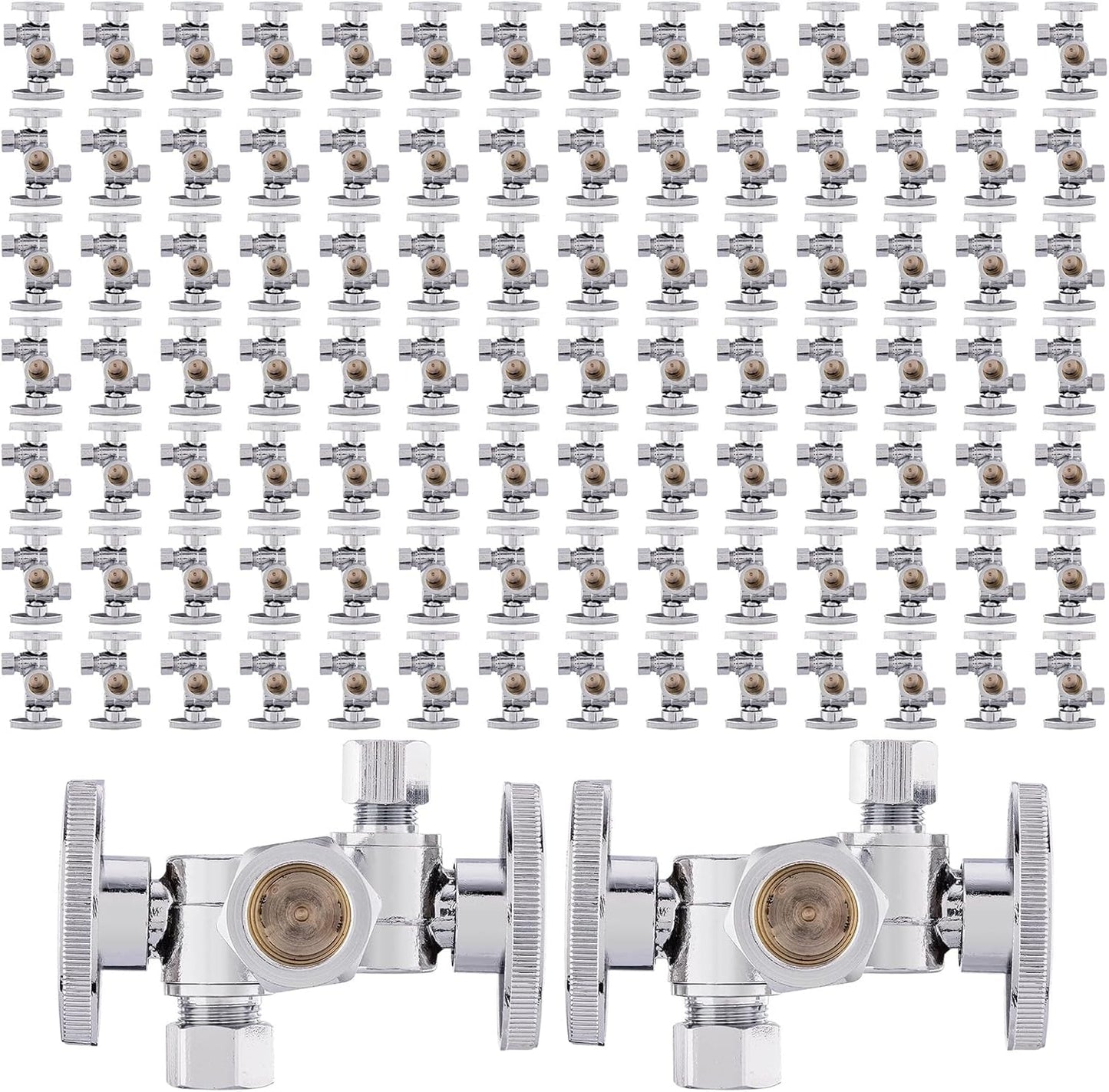 Pack of 100 1/4-Turn Dual Compression Outlet Angle Stop Valves