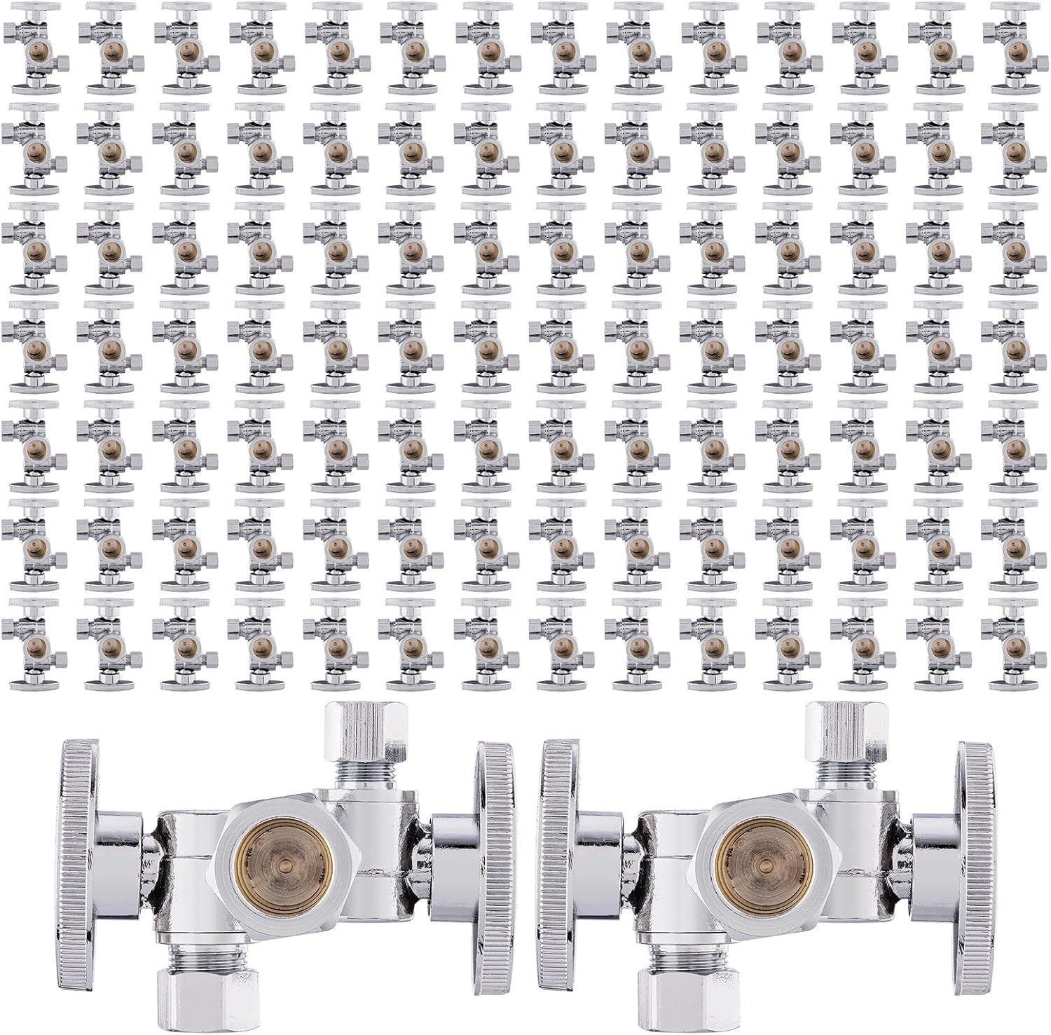 Pack of 100 1/4-Turn Dual Compression Outlet Angle Stop Valves