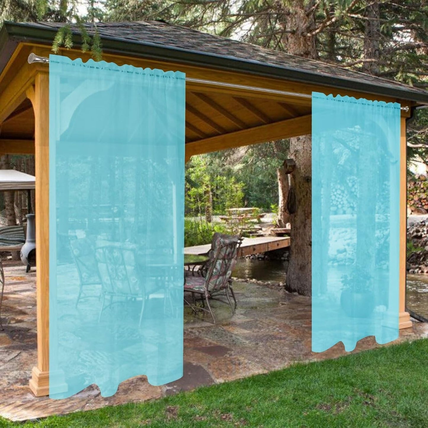 SpaceDresser Waterproof Outdoor Sheer Curtains for Patio Use