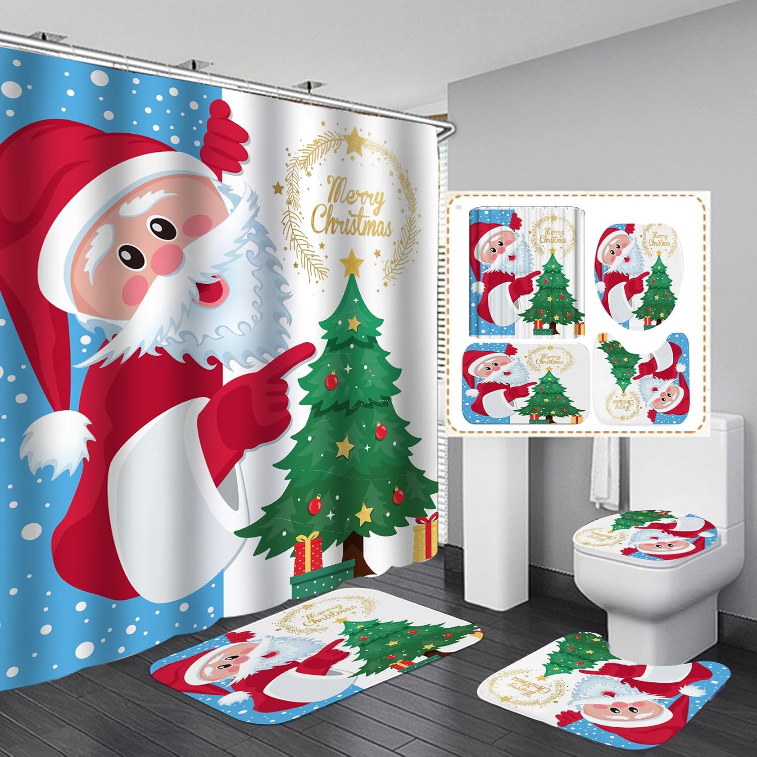 Festive 4Pc Christmas Bathroom Set - Santa & Friends