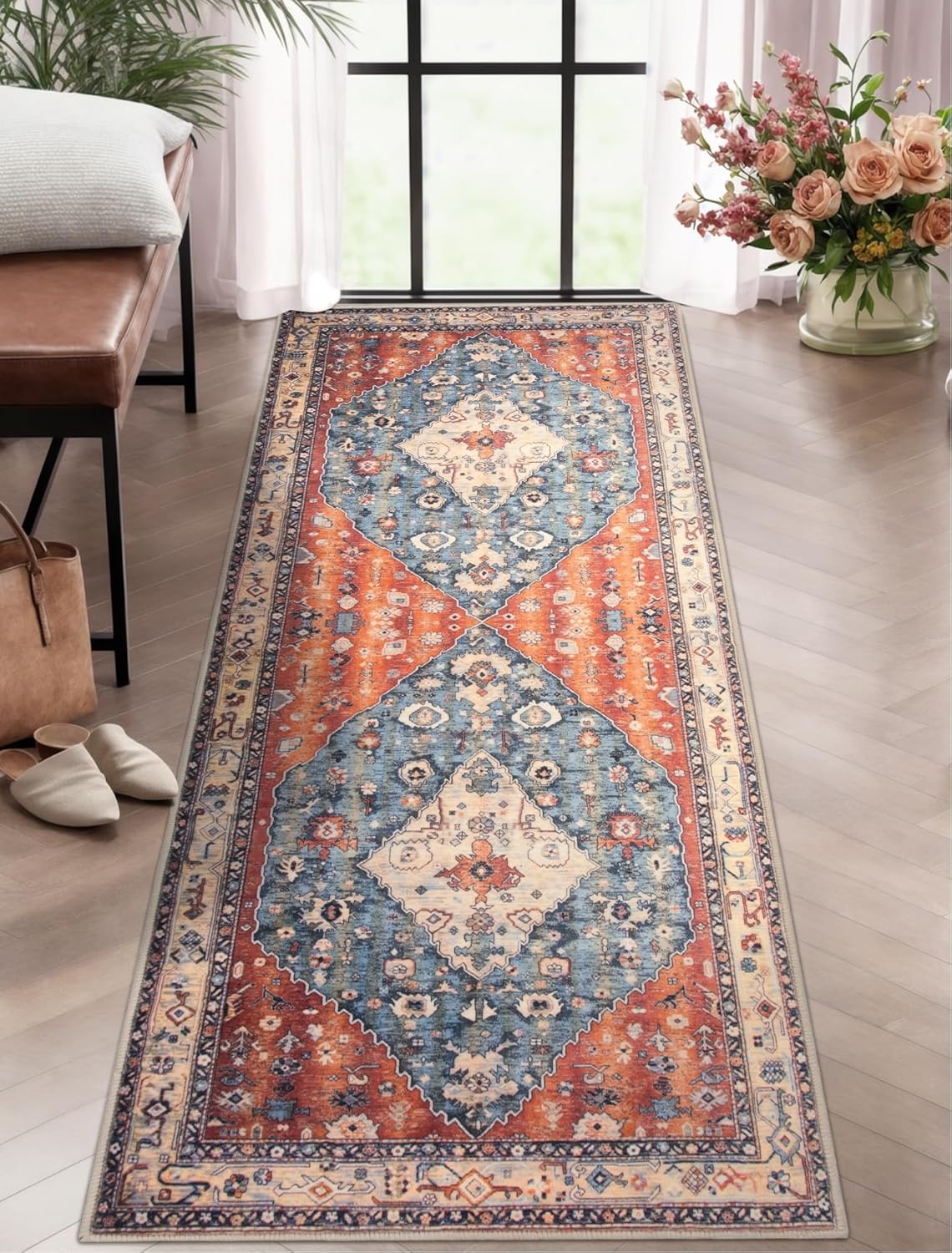 Boho Washable Runner Rug - Soft Non-Slip Vintage Carpet