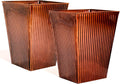 18in Vintage Metal Vertical Lines Copper Tapered Planters Set of 2