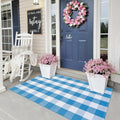 Blue and White Plaid Rug 3 ft x 5 ft - Washable Spring Porch Mat