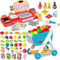 Kids Shopping Cart Trolley Play Set and Pretend Cash Register - 80 PCS