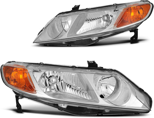 DWVO Headlight Assembly for 2006-2011 Civic Sedan - Chrome Housing
